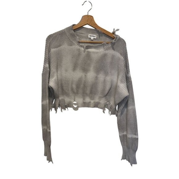 Superdown Ella Distressed Gray Tie-Dye Cropped Knit Sweater Size Medium - Picture 2 of 11